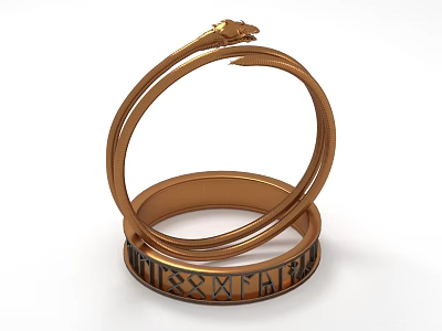 Golden Snake Design Bracelet And Rune Engraved Ring Stacked Jewelry Set 3d model