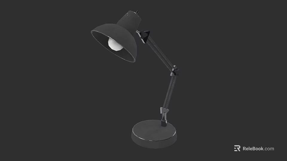 Adjustable Black Desk Lamp With Flexible Arm Round Base And Curved Shade 3d model 