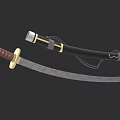 Traditional Japanese Sword With Curved Blade Golden Handle And Black Scabbard