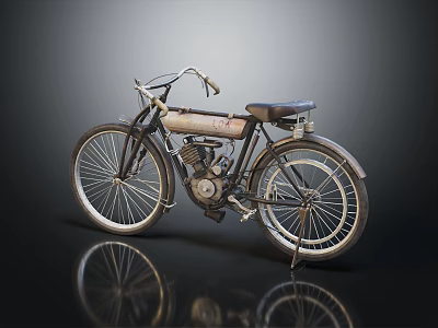 Vintage Classic Motorcycle With Black Seat Large Wheels And Metal Frame Design 3d model