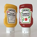 Heinz Yellow Mustard and Tomato Ketchup Condiment Bottles on White Background