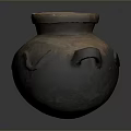 Handcrafted Clay Pot Sculpture With Wavy Carvings And Two Handles Brown Surface Texture