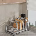 Stainless Steel Kitchen Utensil Storage Rack With Chopping Boards And Knives