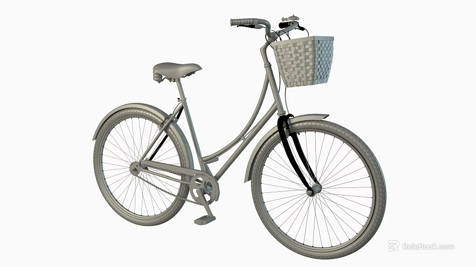 Stylish Classic Bicycle With Front Woven Basket Comfortable Seat And Silver Frame Design 3d model 