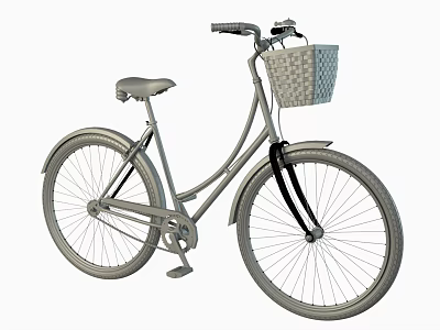 Stylish Classic Bicycle With Front Woven Basket Comfortable Seat And Silver Frame Design 3d model