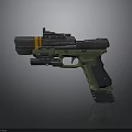 Tactical Green Black Pistol With Orange Stripe And Tactical Accessory Design