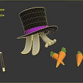 Cute Household Items Featuring Black Top Hat Purple Band Rabbit Legs Carrots And Magic Wand