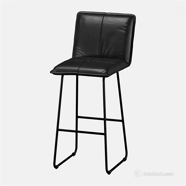 Black Leather Bar Stool with Metal Frame and High Back Design 3d model