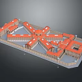 Symmetrical Historic Architectural Model Featuring Red Roof Central Circular Section And Wings