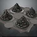 Intricate Ornamental Square Base With Mountain Shaped Decorations And Circular Trays