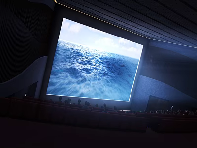 Cinema Experience With Large Screen Showing Ocean Waves And Seated Audience 3d model