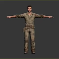 3D Male Character In Military Uniform With Arms Outstretched Standing On Gray Background