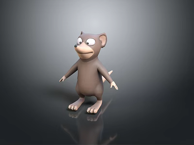 Cartoon Game Character Brown Monkey 3D Model With Big Eyes Standing Pose 3d model