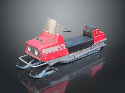 Red Snowmobile With Transparent Windshield Black Seat SNOW Logo And Ski Base 3d model