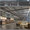 Modern Industrial Bar Interior With Wooden Bar Counter Tables Chairs And Hanging Lights