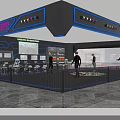 Futuristic Cyber Space Exhibition Space With Neon Lights Display Screens And Visitors Exploring
