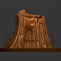 Wooden Stone Stump Decorative Piece With Natural Texture Grass And Small Stones On Base
