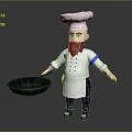 3D Cartoon Chef Character With Red Beard Wearing Chef Hat Holding Frying Pan