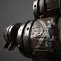 Decorative Wooden Barrel Ornament Set with Black Hoops and Wood Grain Design
