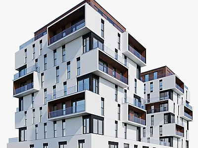 Modern Multi Storey Residential Building With White Facade And Glass Balconies 3d model