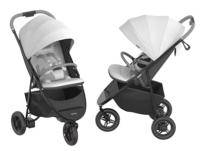 Two Modern White And Black Strollers With Comfortable Seats And Lightweight Frames 3d model
