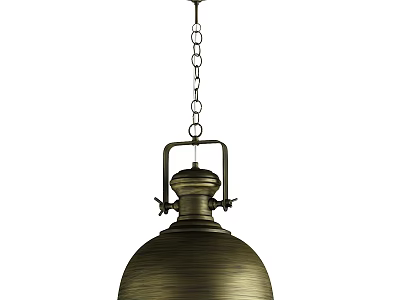 Vintage Brass Hanging Pendant Light With Chain And Dome Shade Design 3d model