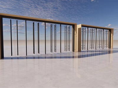 Modern Double Doors With Metal Frame And Glass Panels In Outdoor Open Space 3d model