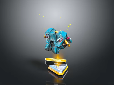 Blue Mechanical Robot Floating On Base With FIREFLY Label And Yellow Glowing Particles 3d model