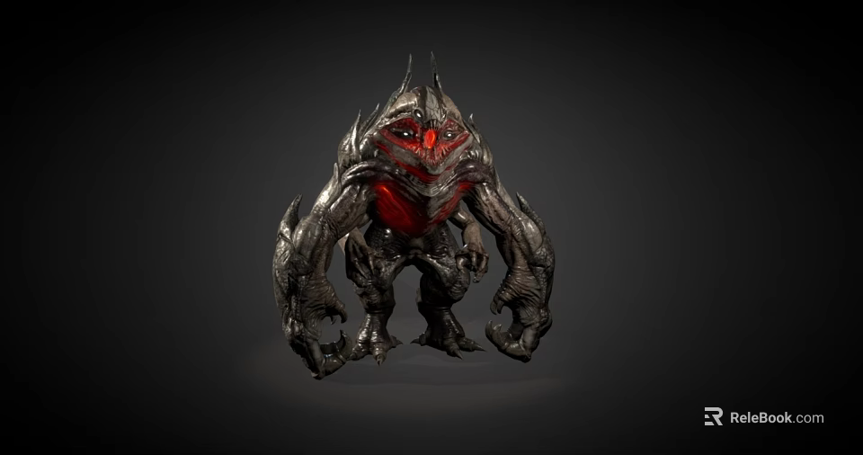 Dark Mythical Monster Character With Spiked Armor Red Glowing Eyes And Aggressive Stance 3d model 