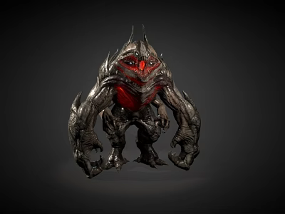 Dark Mythical Monster Character With Spiked Armor Red Glowing Eyes And Aggressive Stance 3d model