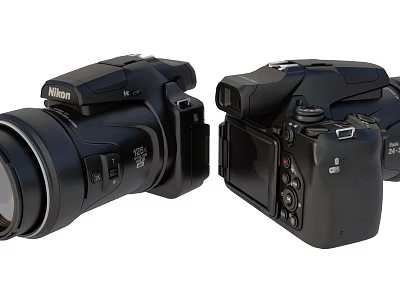 Nikon Digital Cameras With Black Body Lens And Side Front Views Buttons 3d model
