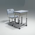 Light Gray And White Student Desk With Matching Chair Adjustable Height Simple Design