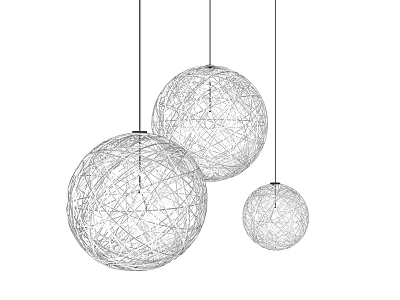 Modern Wire Woven Spherical Pendant Lights Three Different Sizes Hanging 3d model