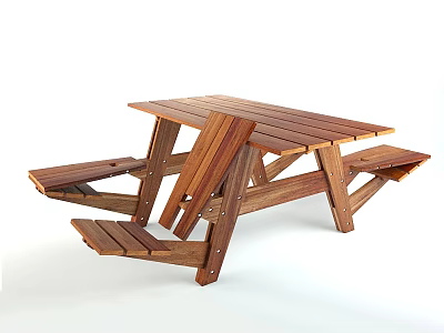 Solid Wood Outdoor Table With Attached Benches Classic Design For Patio Use 3d model