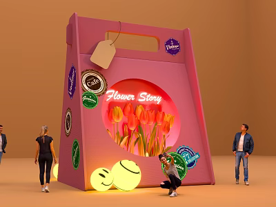 Vibrant Pink Flower Story Photo Spot with Tulips Lighting and People Taking 3d model