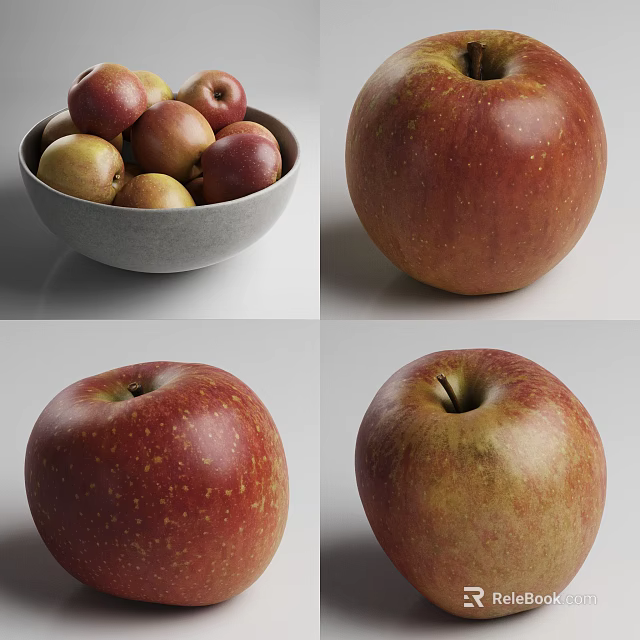 Fresh Ripe Red Apples in Bowl and Close Up Shots of Juicy Apples 3d model 
