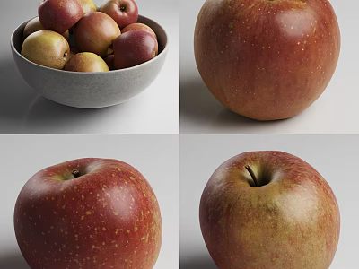 Fresh Ripe Red Apples in Bowl and Close Up Shots of Juicy Apples 3d model