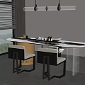 Modern Dining Table With Transparent Legs And High Back Stools Near Window 3d model