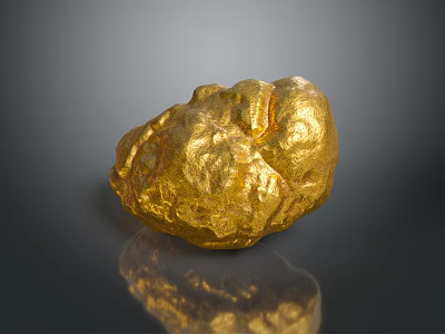 Golden Stone With Natural Texture And Wooden Elements On Gray Background With Reflection 3d model