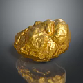 Golden Stone With Natural Texture And Wooden Elements On Gray Background With Reflection