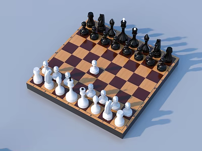 Chess Entertainment With Black And White Pieces Arranged On Wooden Chessboard Game Setup 3d model
