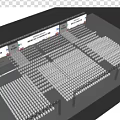 Modern Event Venue Setup With Purple Seats Stage Screens And Blue Lighting