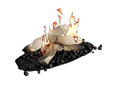 Decorative Outdoor Garden Ornament With Stacked Stones Burning Flames And Pebbles 3d model