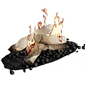 Decorative Outdoor Garden Ornament With Stacked Stones Burning Flames And Pebbles