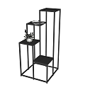 Black Metal Multi Tiered Shelving Unit With Decorative Potted Plant And Tray
