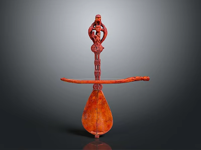 Red Wooden Carved Household Utensil With Decorative Human Figure Design 3d model