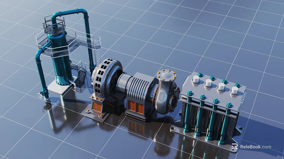 3D Rendered Industrial Machinery With Pipes Tank And Mechanical Components 3d model 