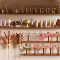 Colorful Candy Display Shelves With Jarred Candies Lollipops And Dessert Decorations