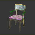 Classic Armchair With Checkerboard Pattern Seat Backrest Armrests And Wooden Legs