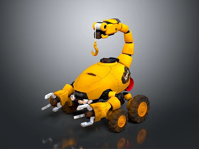 Yellow Scorpion Robot Design With Mechanical Arm Claws And Wheels 3d model